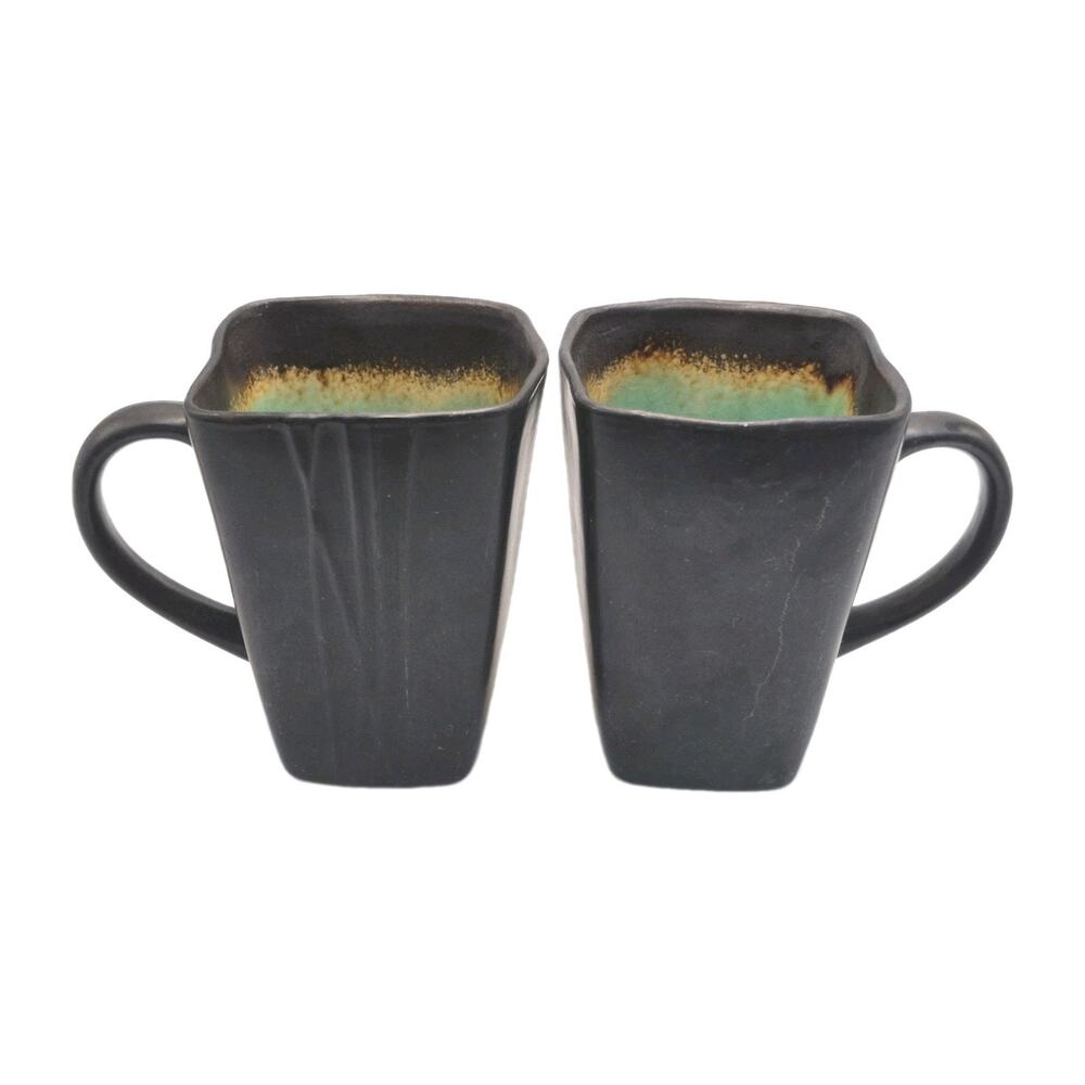 Baum Galaxy Jade Square Coffee Mugs Set of Two 4.75” Tall 14 Oz Capacity